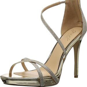 BADGLEY MISCHA JEWEL Galen Platform Glittery Sandals in Gold Leather Size 7 New